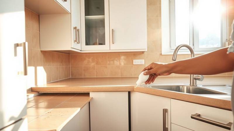 Application d'un gel anti-cafard dans une cuisine pour éliminer une infestation